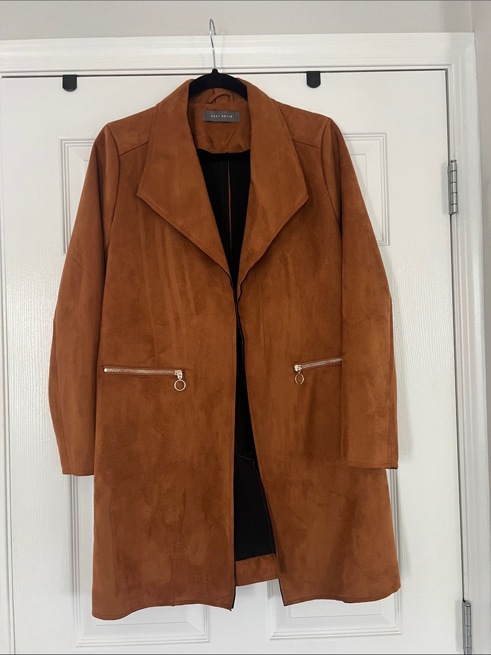 Suzy Shier Rust Suede-Look Trench Coat